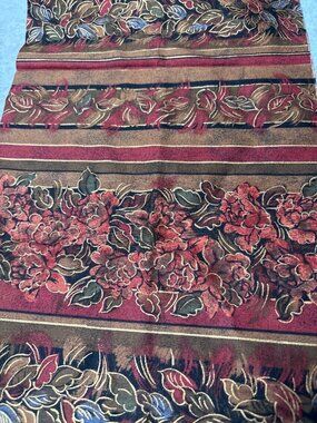 Floral & Striped Cotton Fabric Burgundy & Brown Tones 10x49"